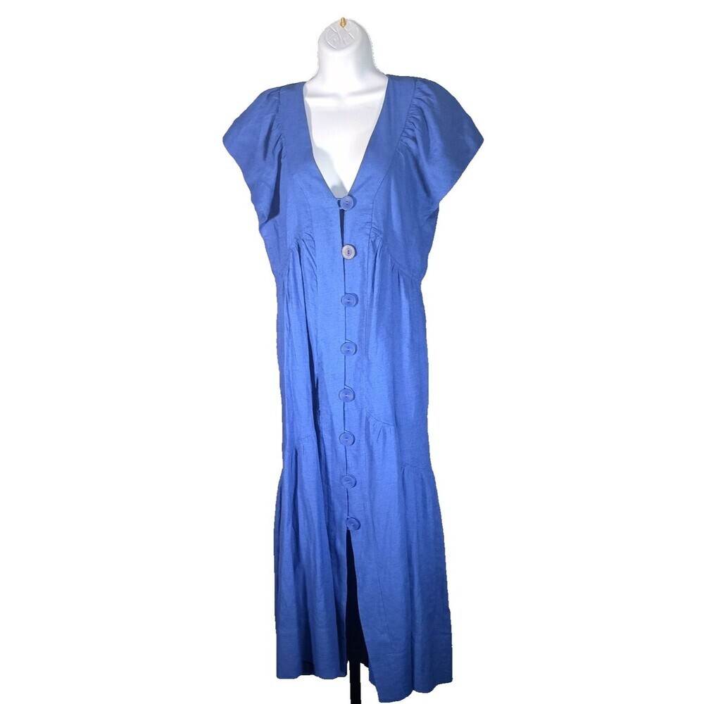 Anthropologie Dress Small Womens Blue Long Maxi V-Neck Casual Button